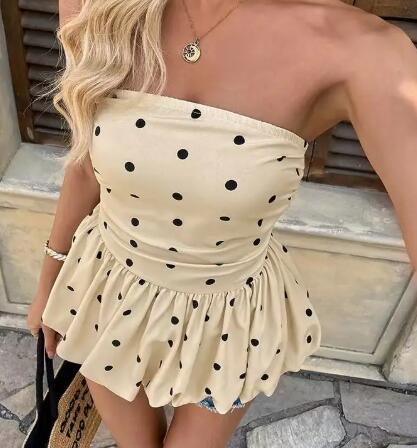 Miss Sparkling Polka Dot Strapless Peplum Top - Che Cose Belle