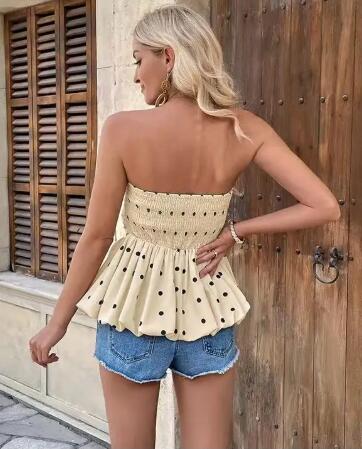 Miss Sparkling Polka Dot Strapless Peplum Top - Che Cose Belle