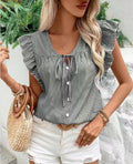 Miss Sparkling Striped ruffle tie front blouse - Che Cose Belle