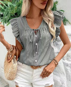 Miss Sparkling Striped ruffle tie front blouse - Che Cose Belle