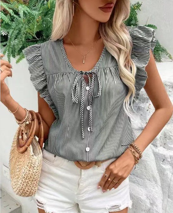 Miss Sparkling Striped ruffle tie front blouse - Che Cose Belle