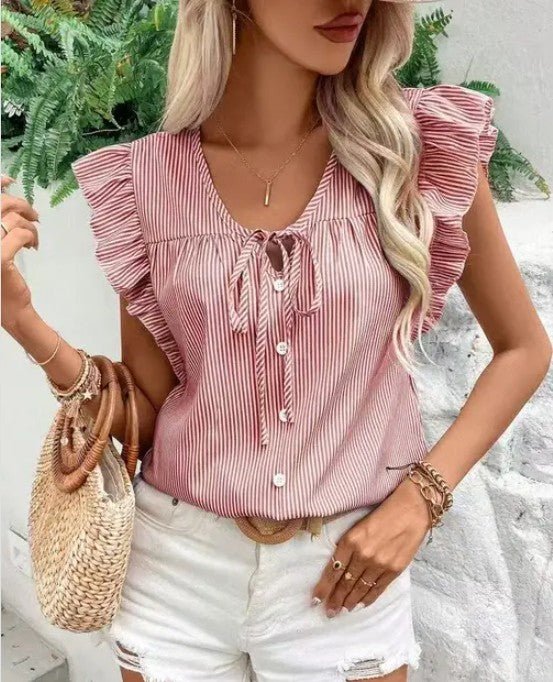 Miss Sparkling Striped ruffle tie front blouse - Che Cose Belle