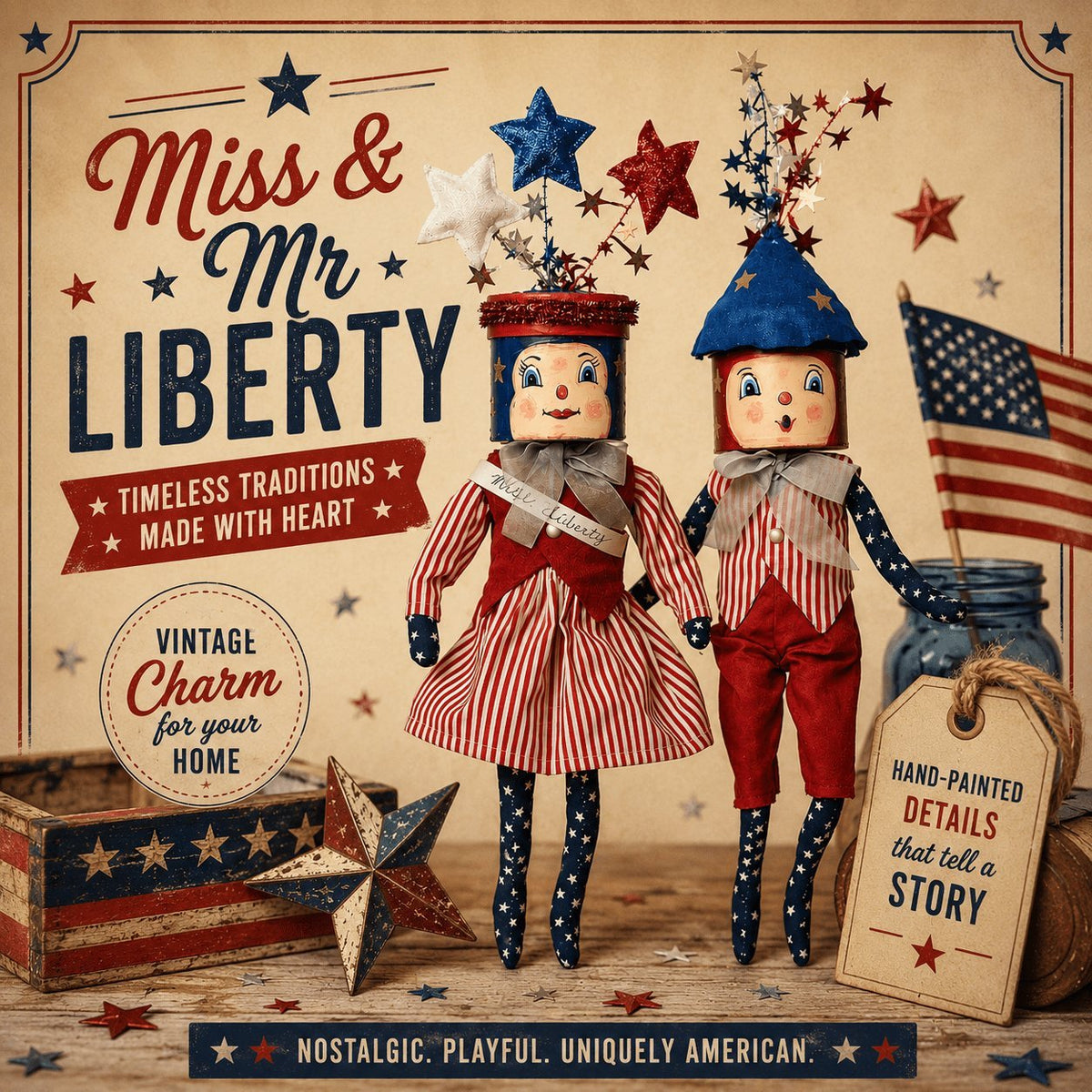 Mister Liberty Gathered Traditions Art Doll by Joe Spencer - Che Cose Belle