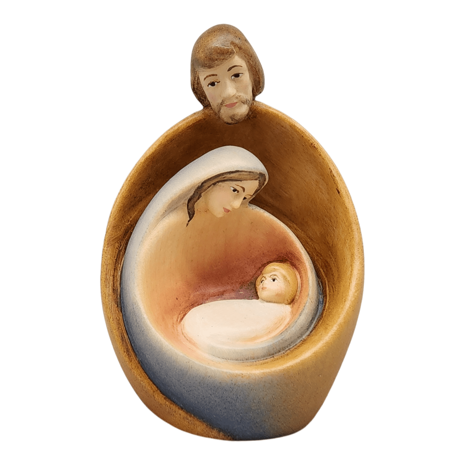 Modern Style Holy Family Carved Nativity - Color - 4.5 Inch - with Faces - Che Cose Belle