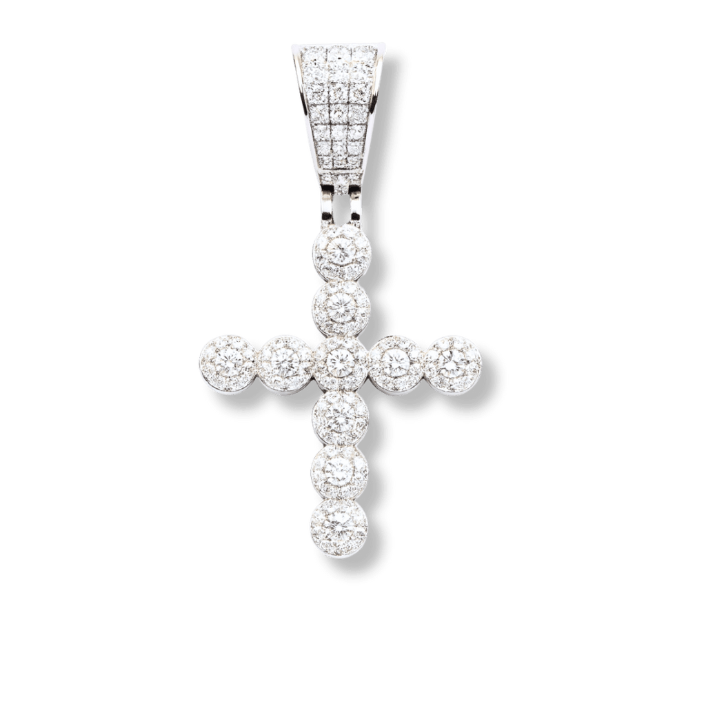 Moissanite Round Shaped Tennis Cross Pendant 925 Sterling Silver - Che Cose Belle