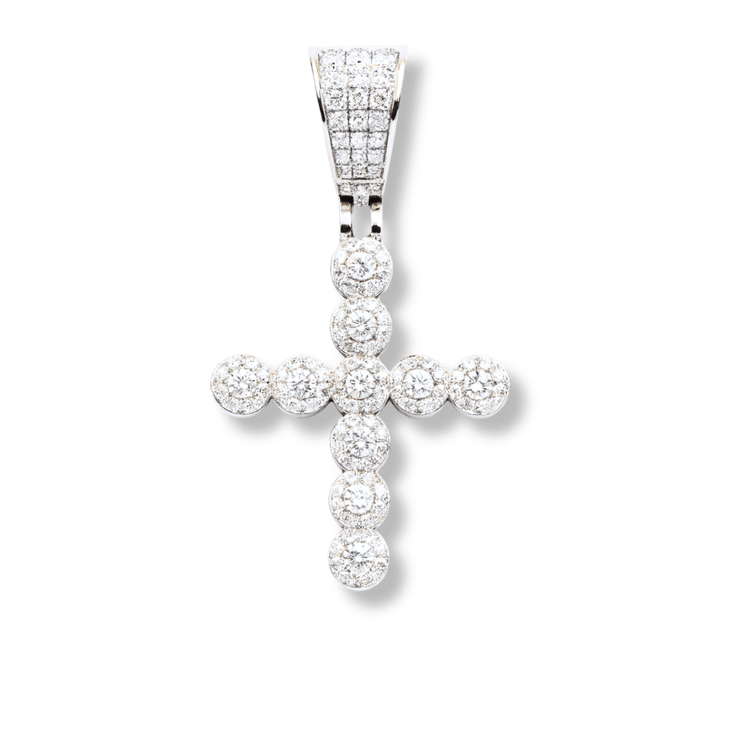 Moissanite Round Shaped Tennis Cross Pendant 925 Sterling Silver - Che Cose Belle