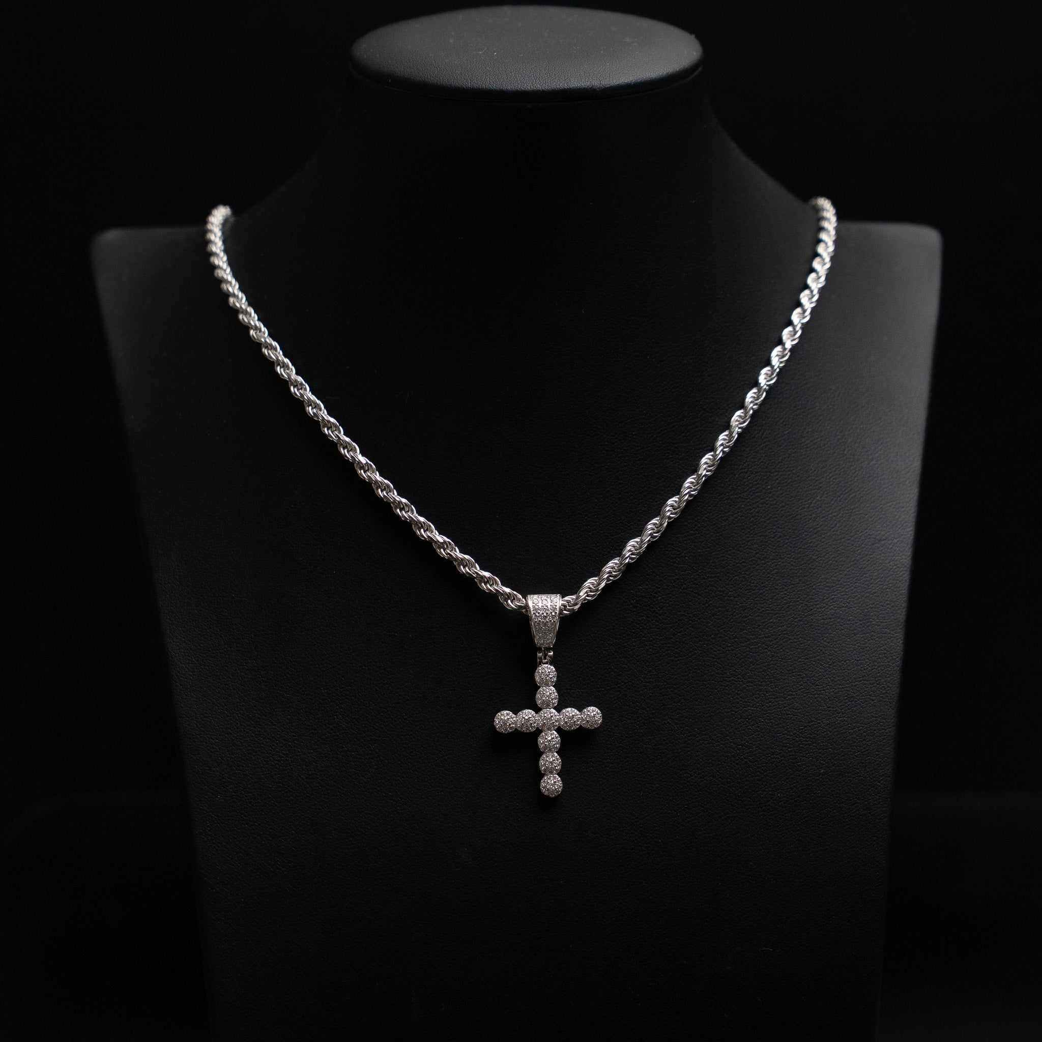 Moissanite Round Shaped Tennis Cross Pendant 925 Sterling Silver - Che Cose Belle
