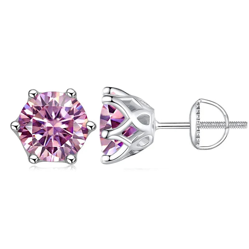 Colored Moissanite Screw-Back Stud Earrings