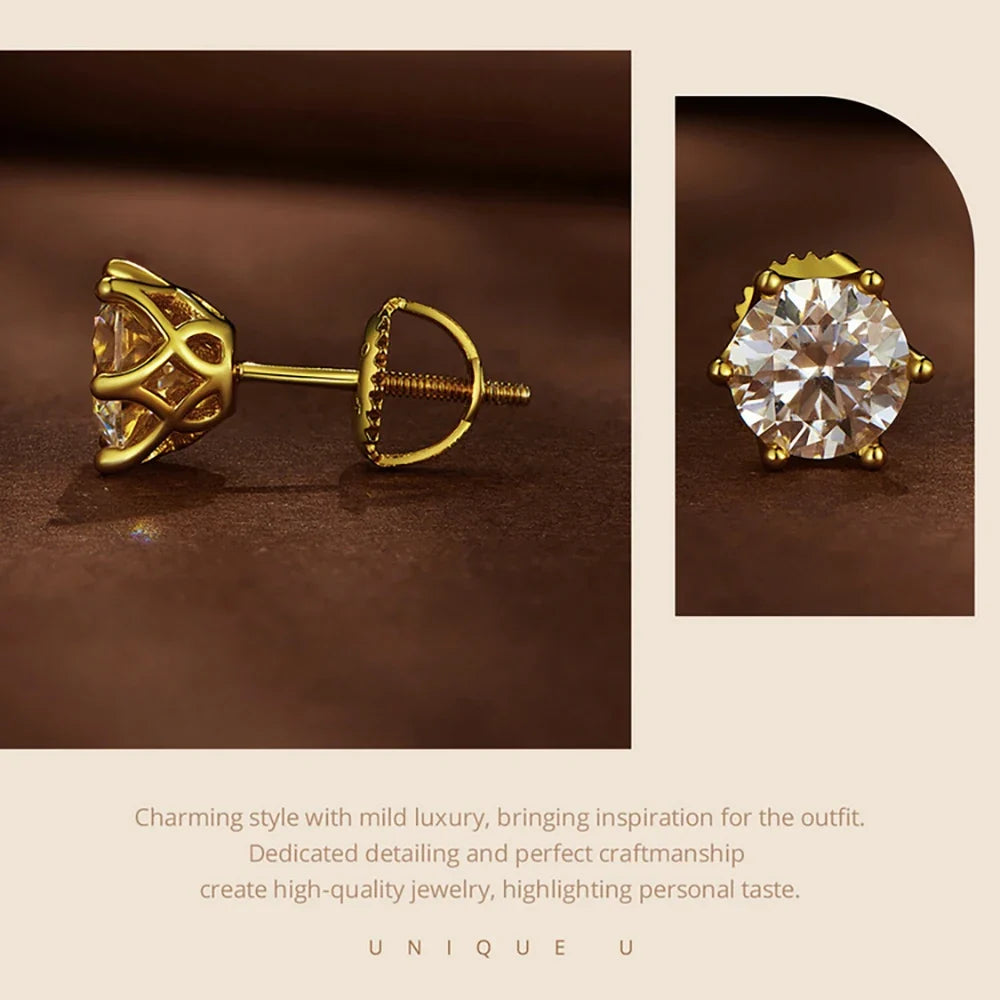 Colored Moissanite Screw-Back Stud Earrings
