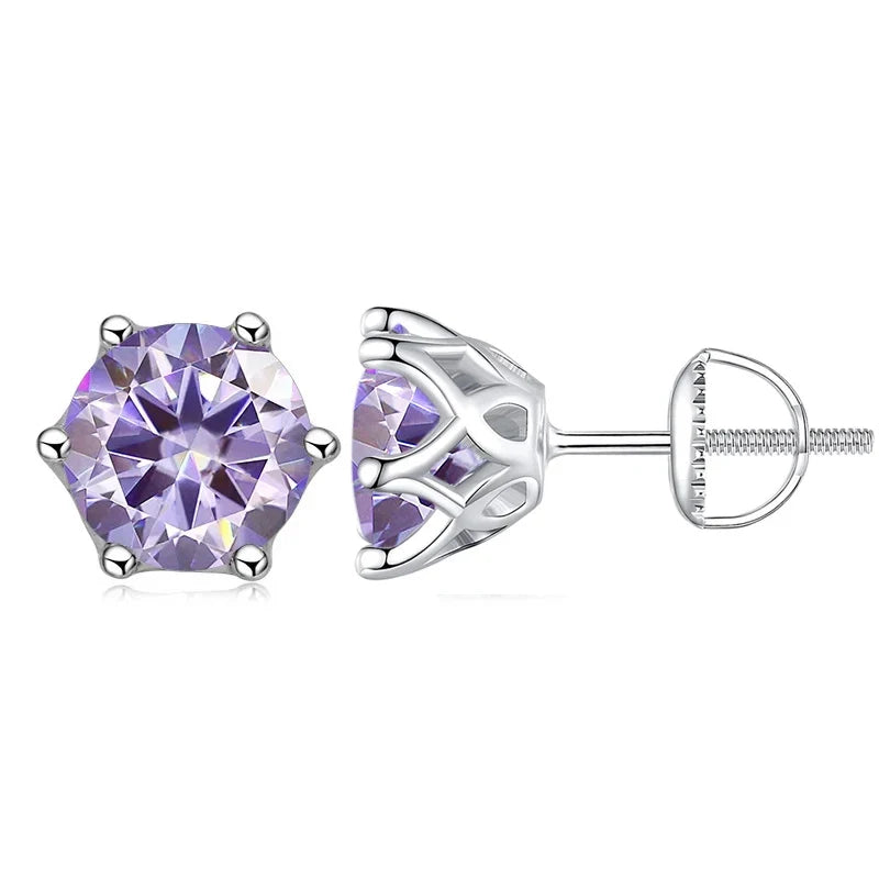Colored Moissanite Screw-Back Stud Earrings