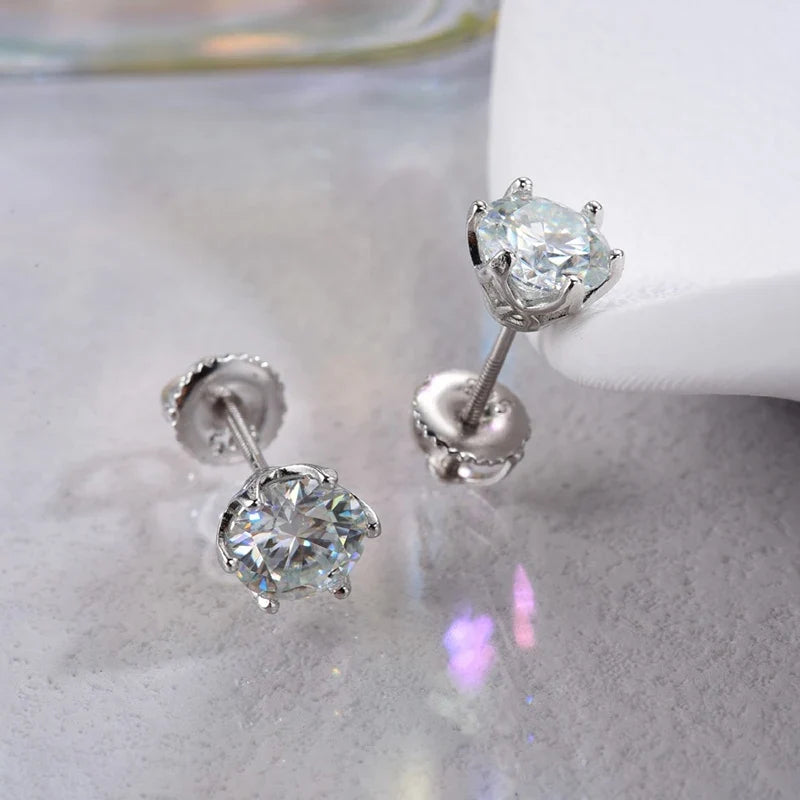 Colored Moissanite Screw-Back Stud Earrings