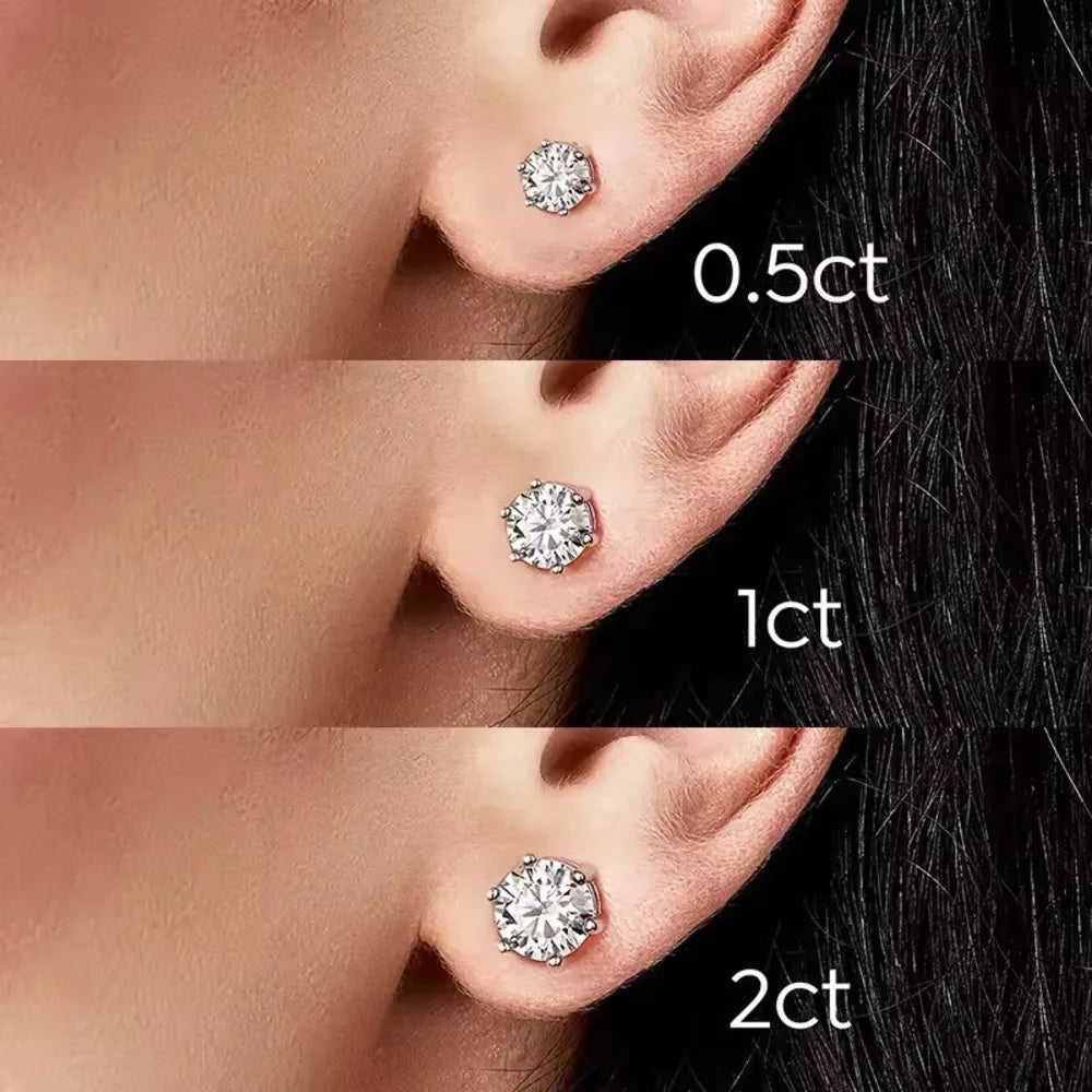 Colored Six-Prong Moissanite Stud Earrings in Sterling Silver