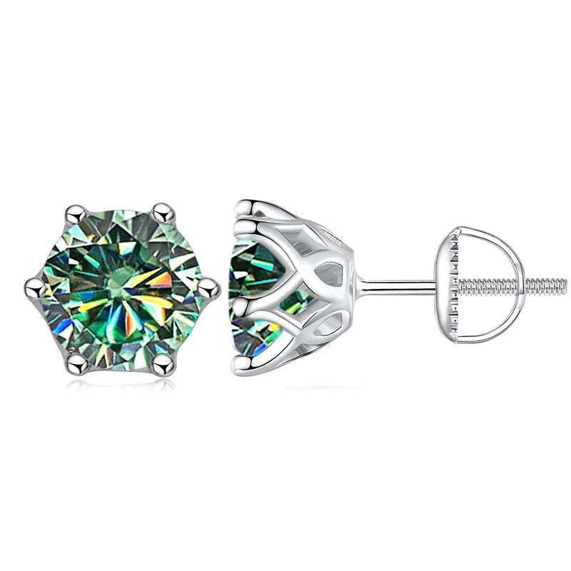 Colored Moissanite Screw-Back Stud Earrings
