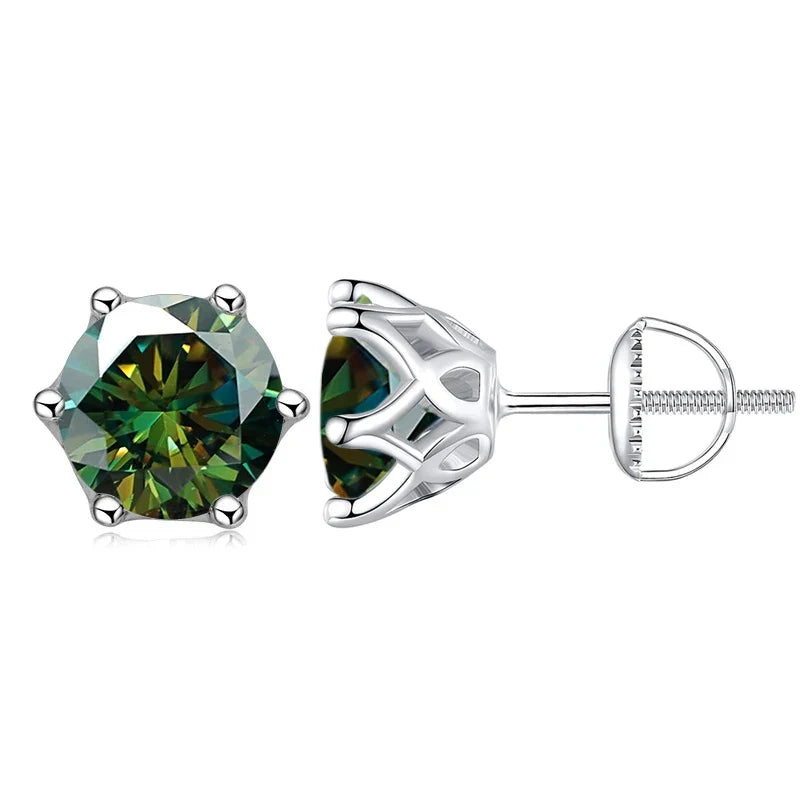 Colored Moissanite Screw-Back Stud Earrings