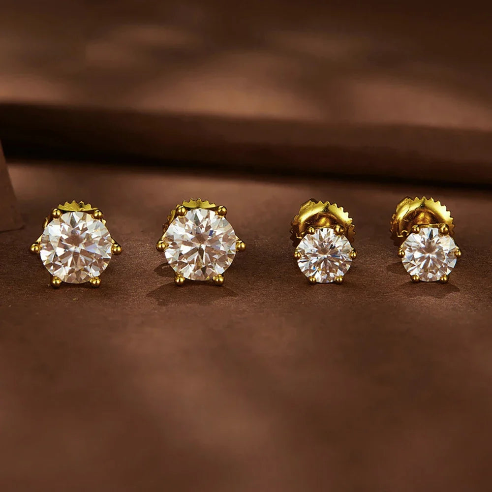 Colored Moissanite Screw-Back Stud Earrings