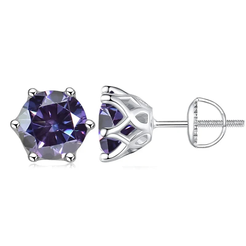 Colored Moissanite Screw-Back Stud Earrings