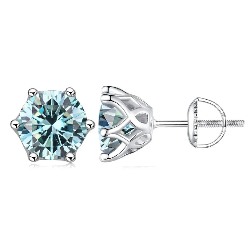 Colored Moissanite Screw-Back Stud Earrings