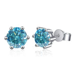 Colored Six-Prong Moissanite Stud Earrings in Sterling Silver