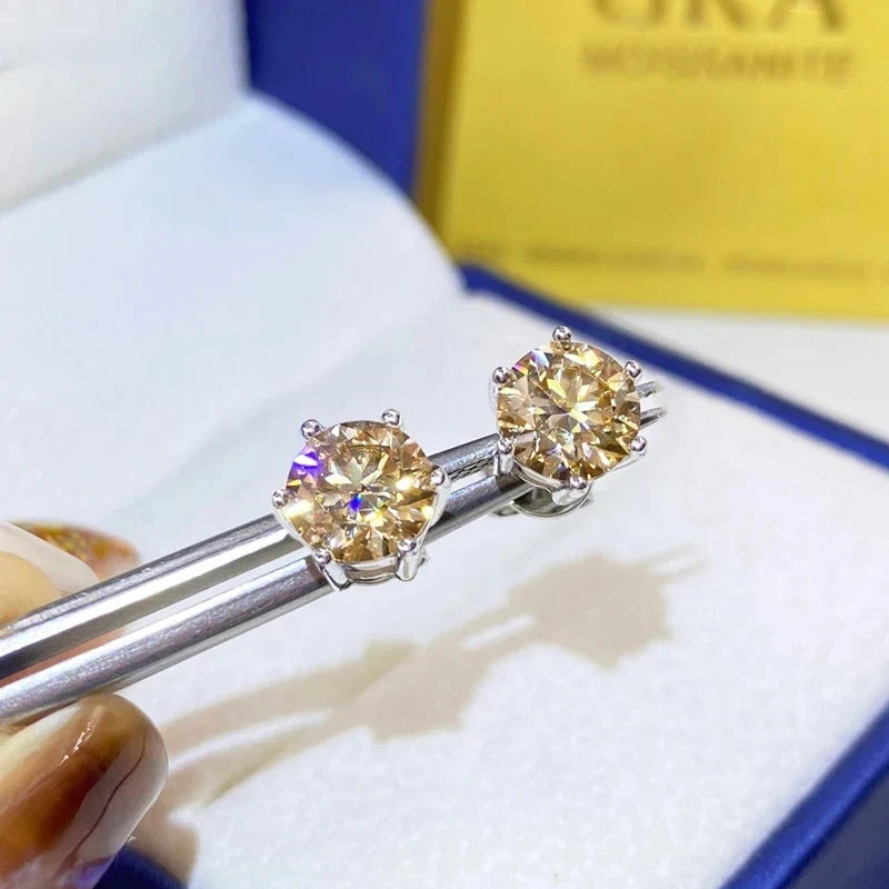 Colored Six-Prong Moissanite Stud Earrings in Sterling Silver