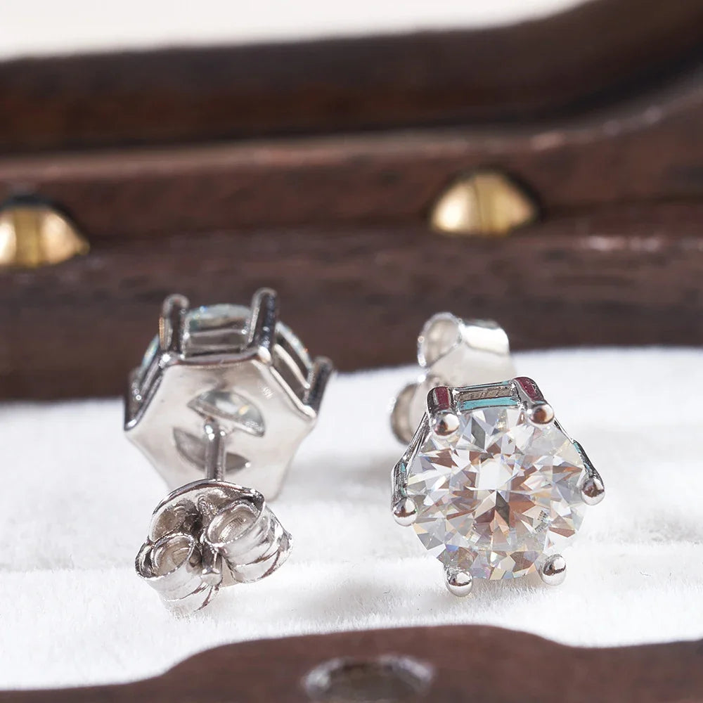 Colored Six-Prong Moissanite Stud Earrings in Sterling Silver