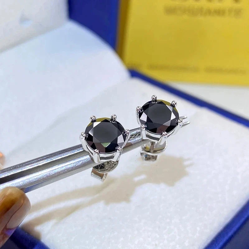 Colored Six-Prong Moissanite Stud Earrings in Sterling Silver