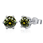 Colored Six-Prong Moissanite Stud Earrings in Sterling Silver