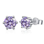 Colored Six-Prong Moissanite Stud Earrings in Sterling Silver