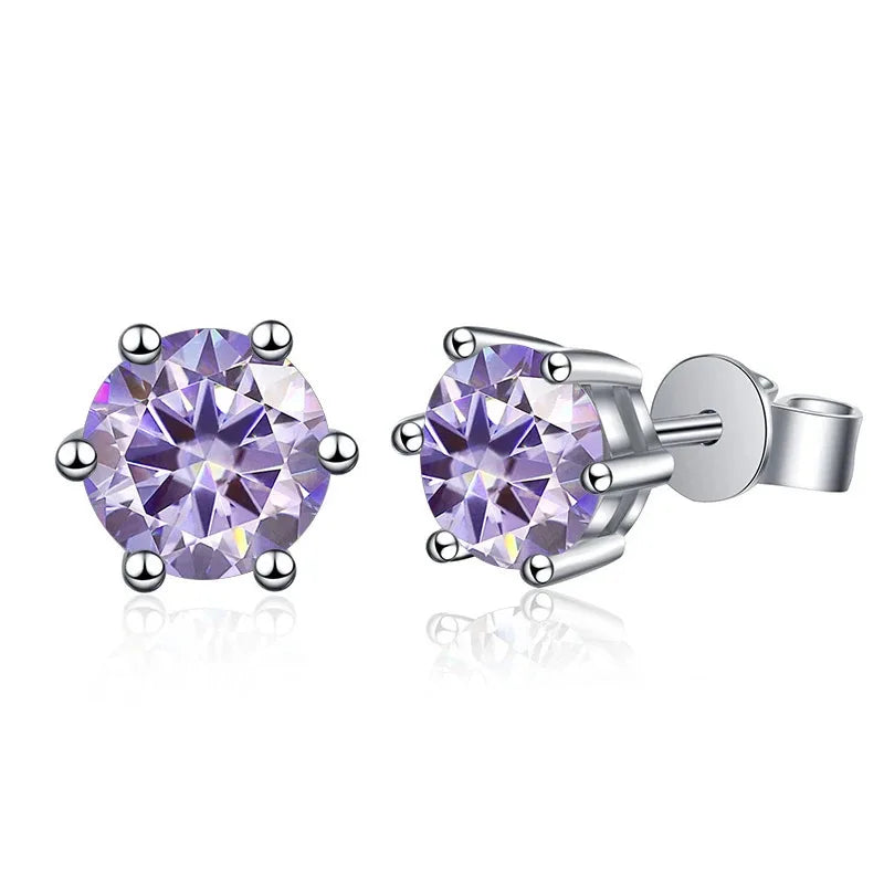 Colored Six-Prong Moissanite Stud Earrings in Sterling Silver