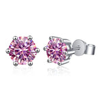 Colored Six-Prong Moissanite Stud Earrings in Sterling Silver