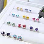 Colored Six-Prong Moissanite Stud Earrings in Sterling Silver