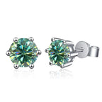 Colored Six-Prong Moissanite Stud Earrings in Sterling Silver