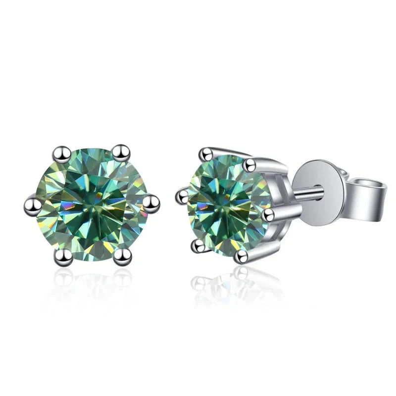 Colored Six-Prong Moissanite Stud Earrings in Sterling Silver