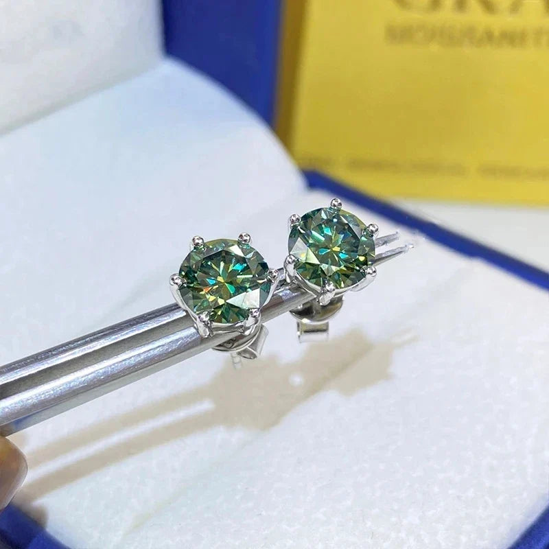 Colored Six-Prong Moissanite Stud Earrings in Sterling Silver