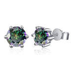 Colored Six-Prong Moissanite Stud Earrings in Sterling Silver