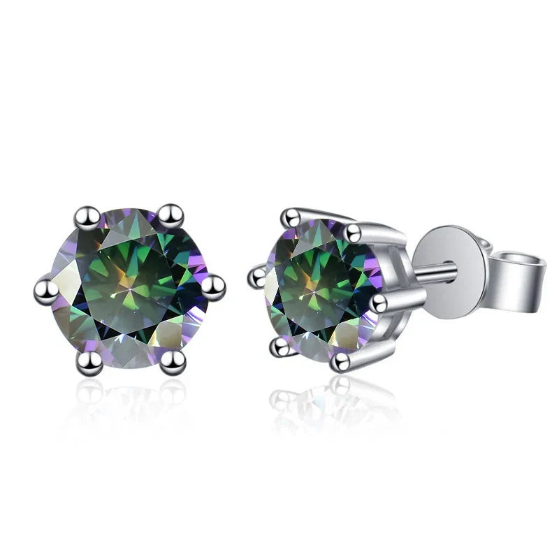 Colored Six-Prong Moissanite Stud Earrings in Sterling Silver