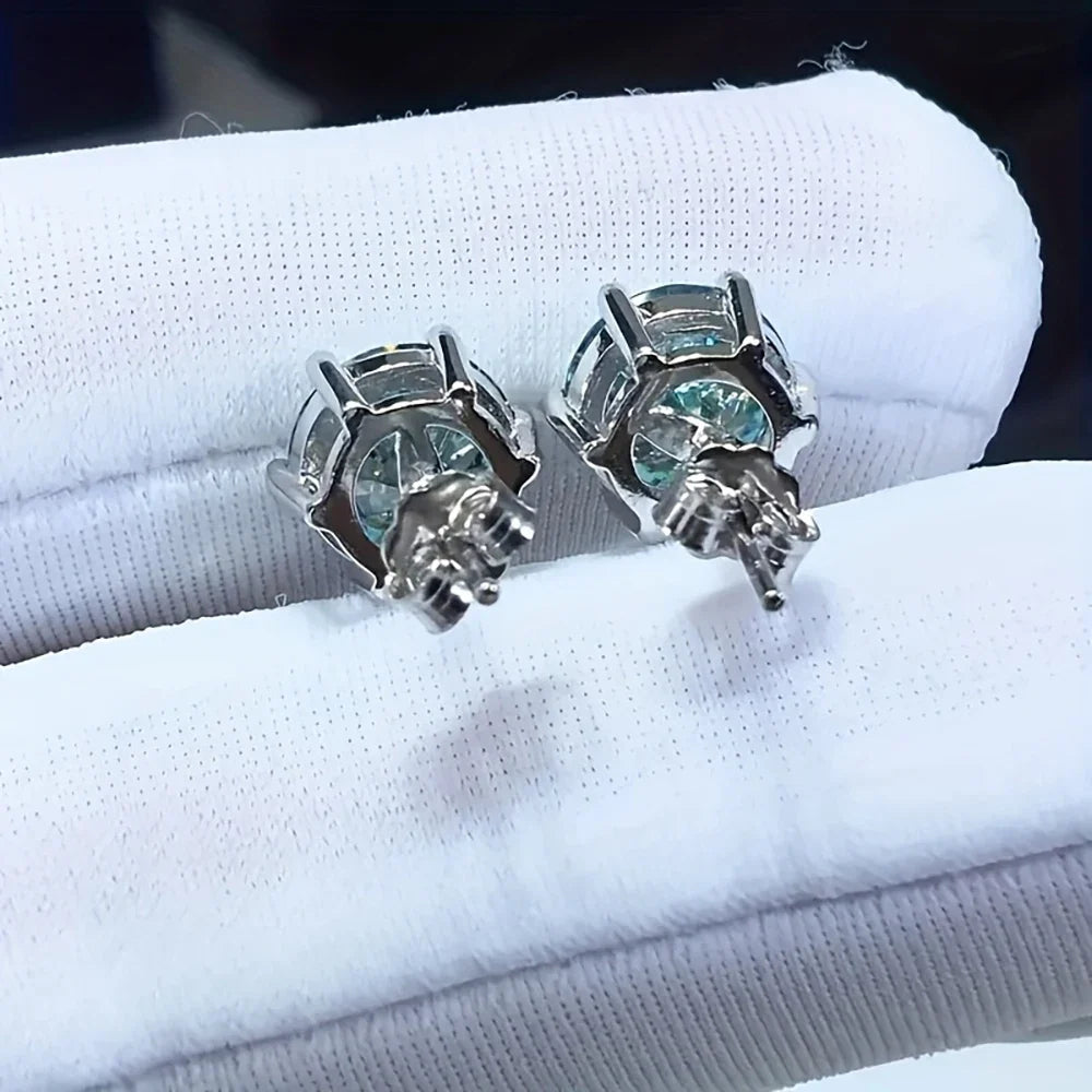 Colored Six-Prong Moissanite Stud Earrings in Sterling Silver