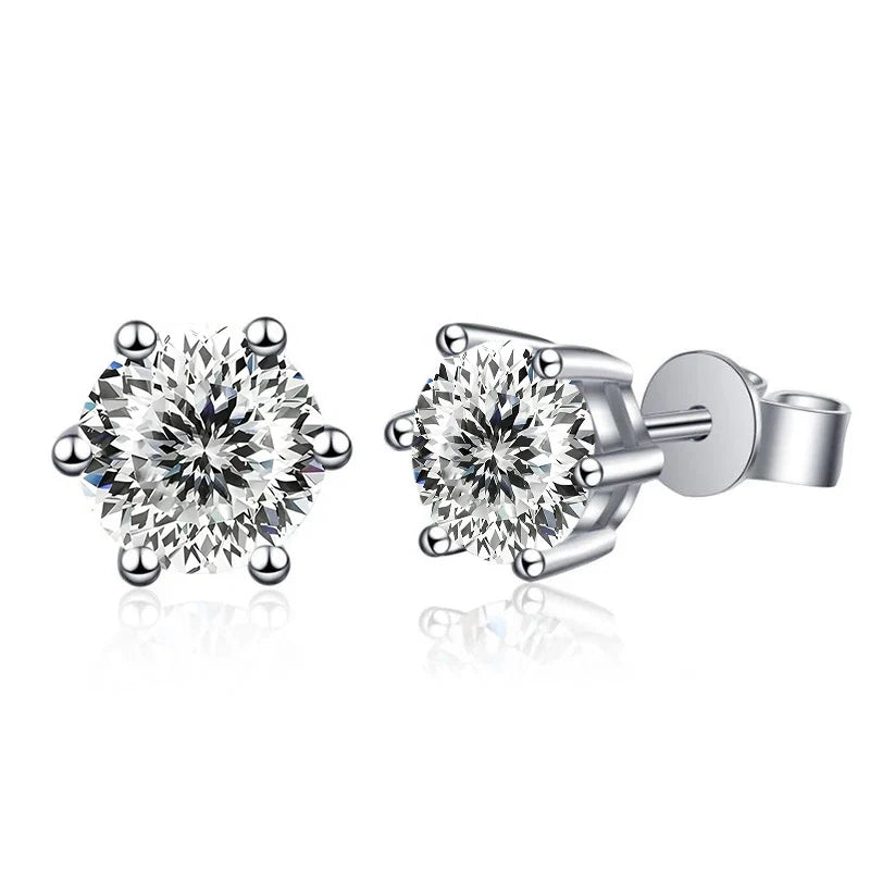 Colored Six-Prong Moissanite Stud Earrings in Sterling Silver