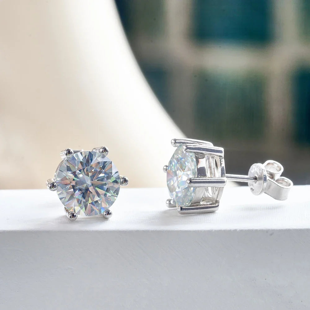 Colored Six-Prong Moissanite Stud Earrings in Sterling Silver
