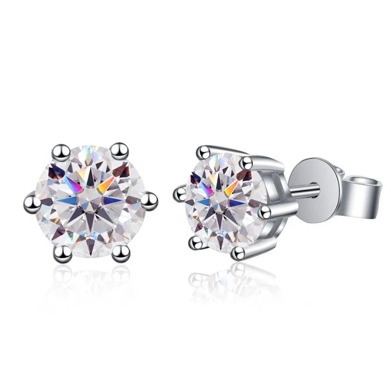 Colored Six-Prong Moissanite Stud Earrings in Sterling Silver