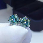 Colored Six-Prong Moissanite Stud Earrings in Sterling Silver