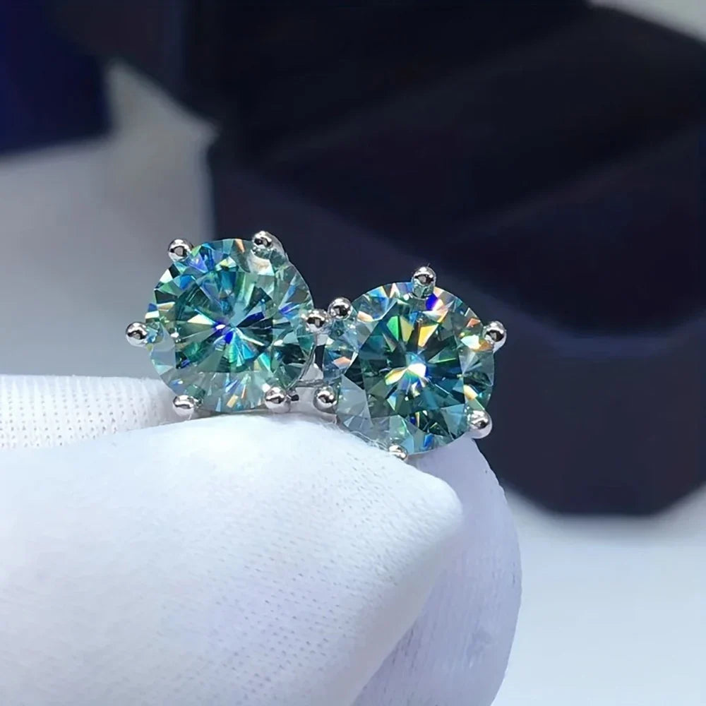 Colored Six-Prong Moissanite Stud Earrings in Sterling Silver