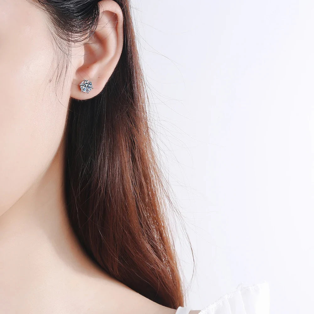 Colored Six-Prong Moissanite Stud Earrings in Sterling Silver