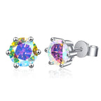 Colored Six-Prong Moissanite Stud Earrings in Sterling Silver