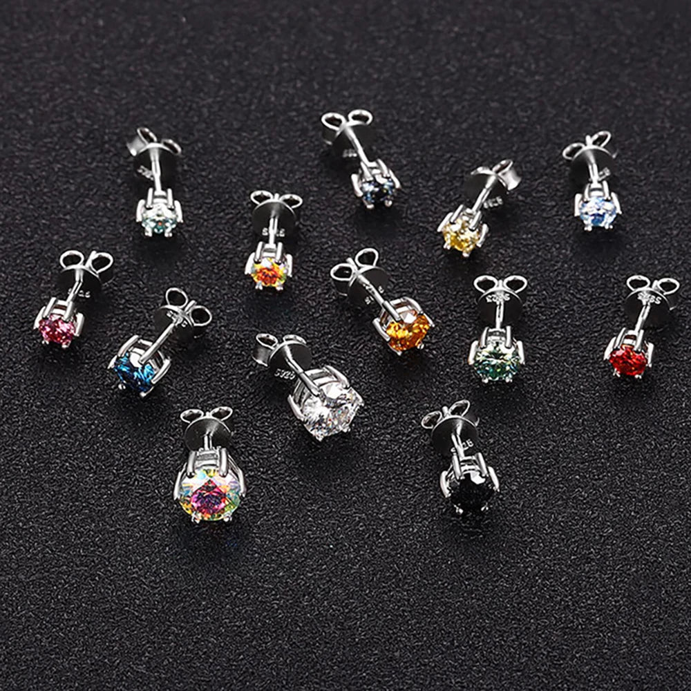 Colored Six-Prong Moissanite Stud Earrings in Sterling Silver