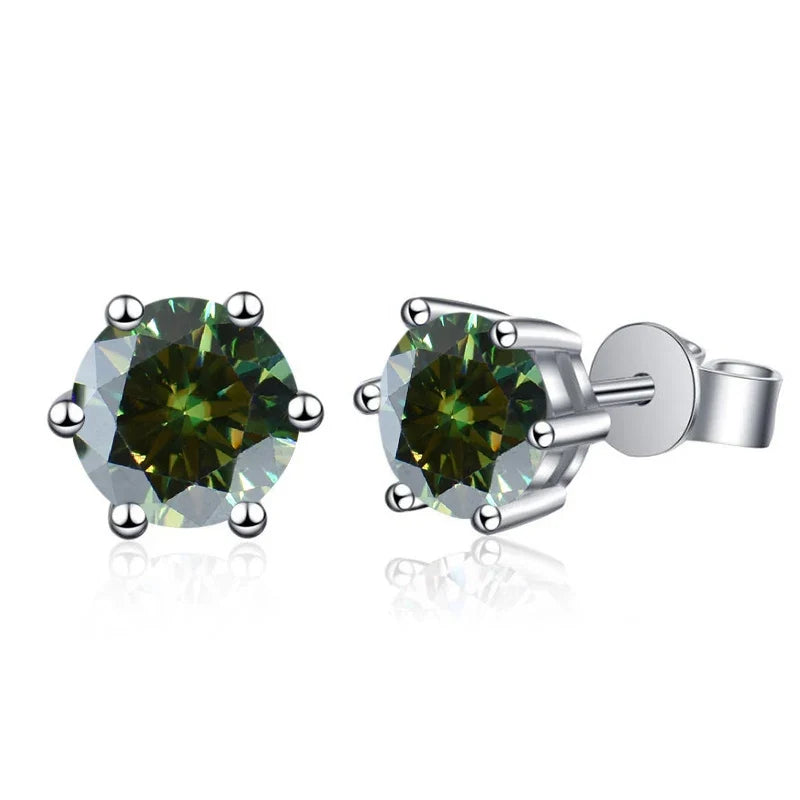 Colored Six-Prong Moissanite Stud Earrings in Sterling Silver