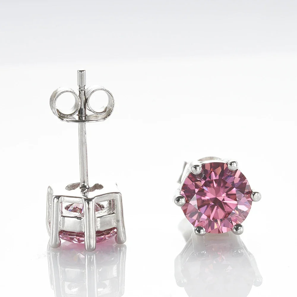 Colored Six-Prong Moissanite Stud Earrings in Sterling Silver