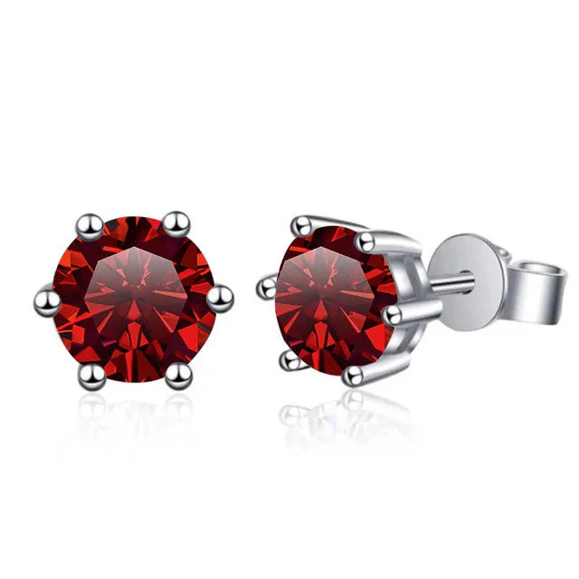 Colored Six-Prong Moissanite Stud Earrings in Sterling Silver