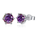 Colored Six-Prong Moissanite Stud Earrings in Sterling Silver