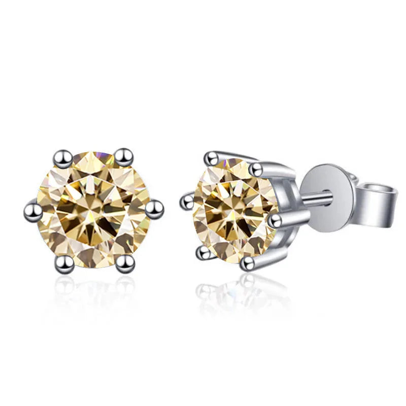 Colored Six-Prong Moissanite Stud Earrings in Sterling Silver