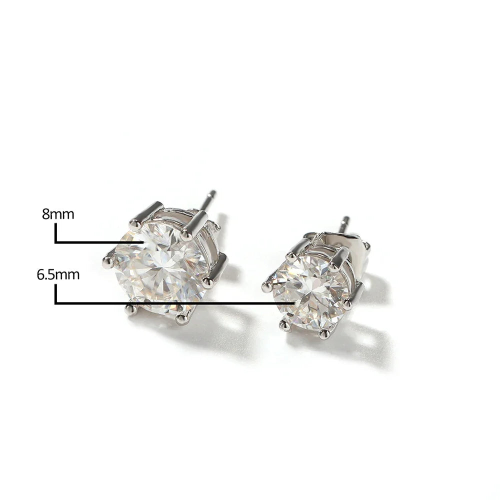 Colored Six-Prong Moissanite Stud Earrings in Sterling Silver